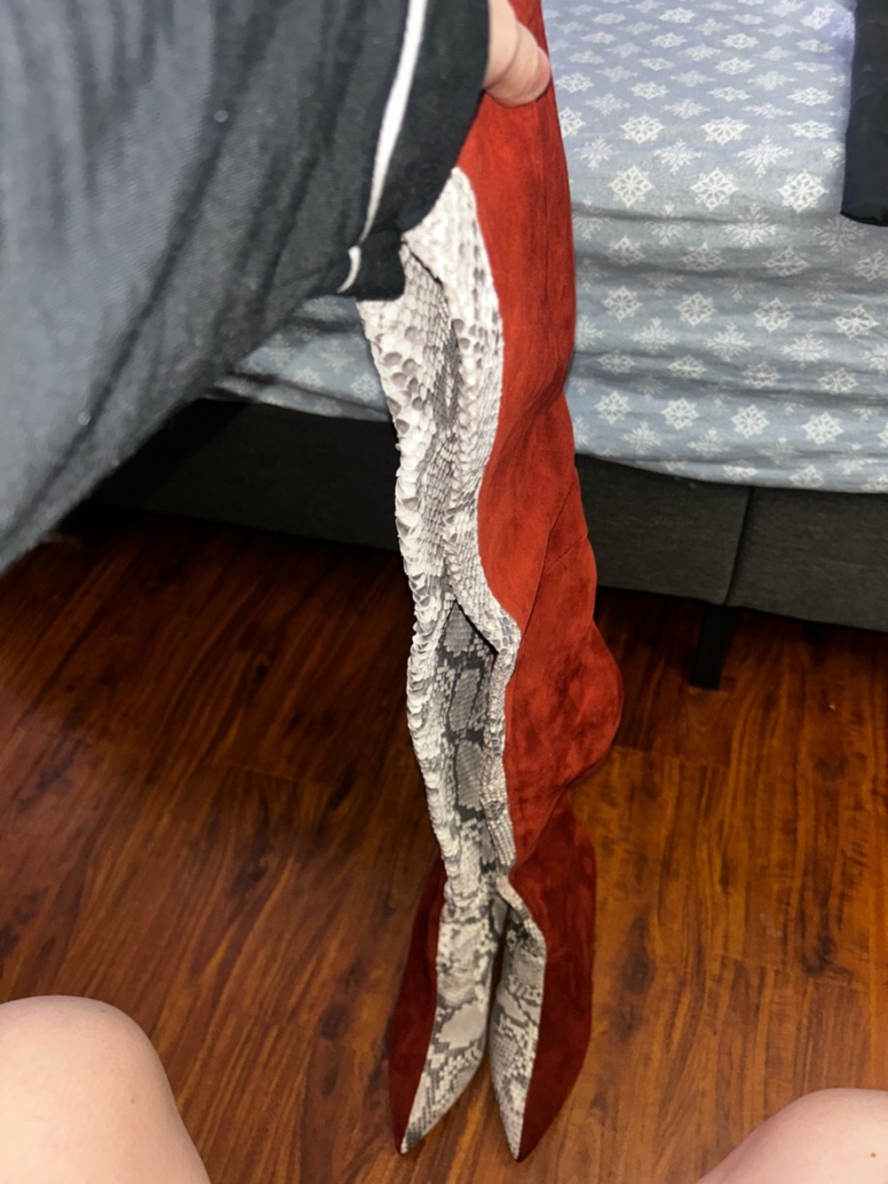 Roberto Cavalli Grey and terracotta Python-Effect Thigh-High Boots